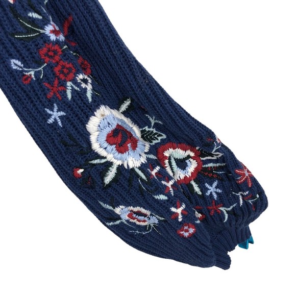 Lucky Brand Ribbed Knit Sweater w/Floral Embroidery, Puff Sleeves SZ S - Picture 3 of 7